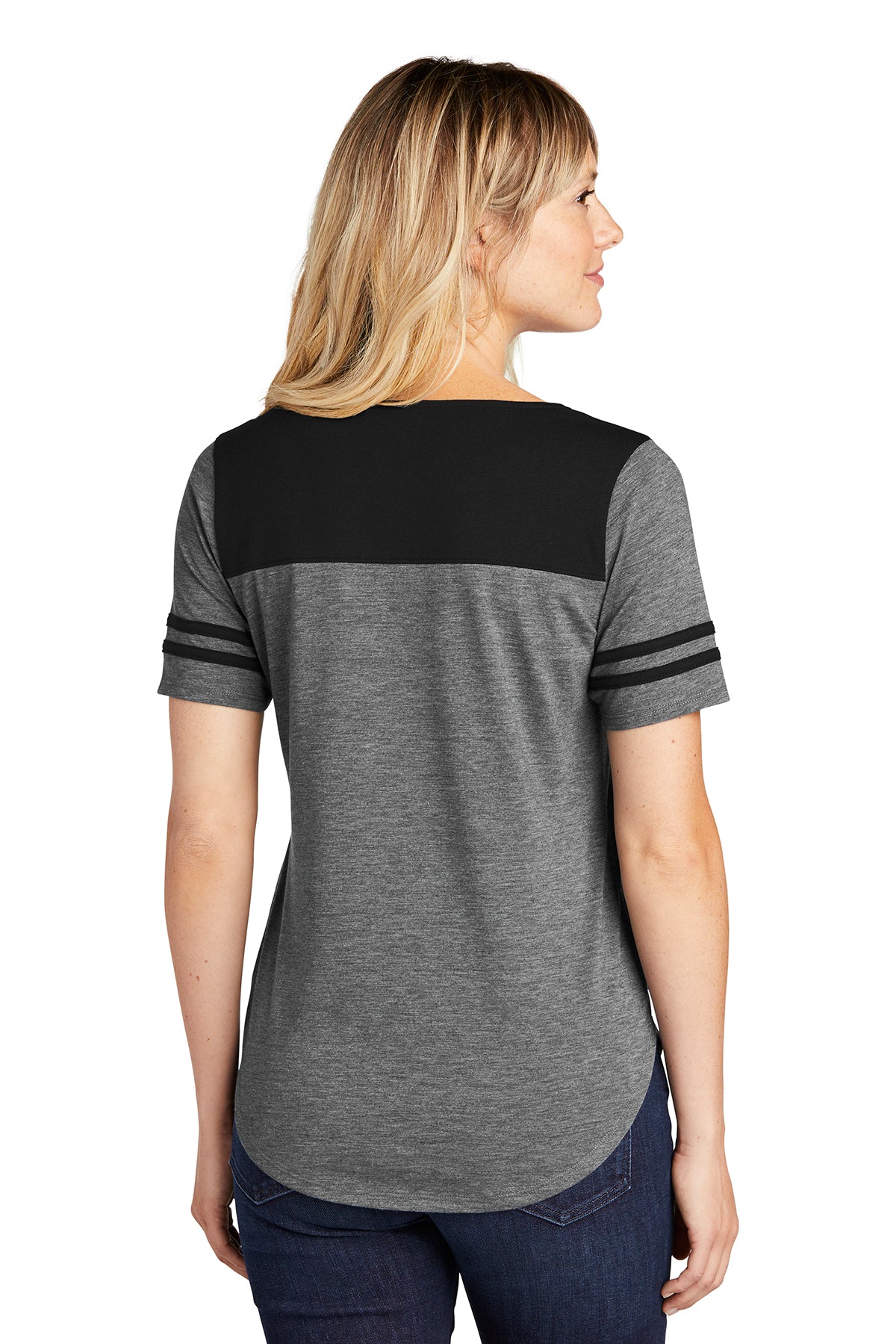 Ladies Tri-Blend Wicking Fan Tee / Black/Dark Grey Heather / VB United